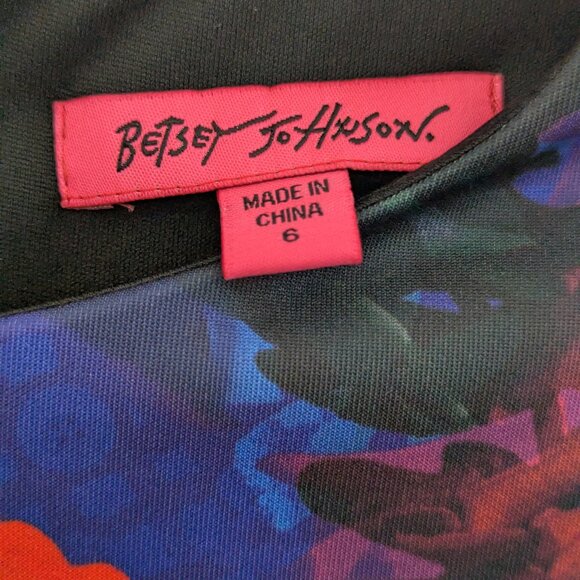 BETSEY JOHNSON Dark Floral Print Cap Sleeve Sheath Midi Dress EUC S6 - Picture 4 of 5